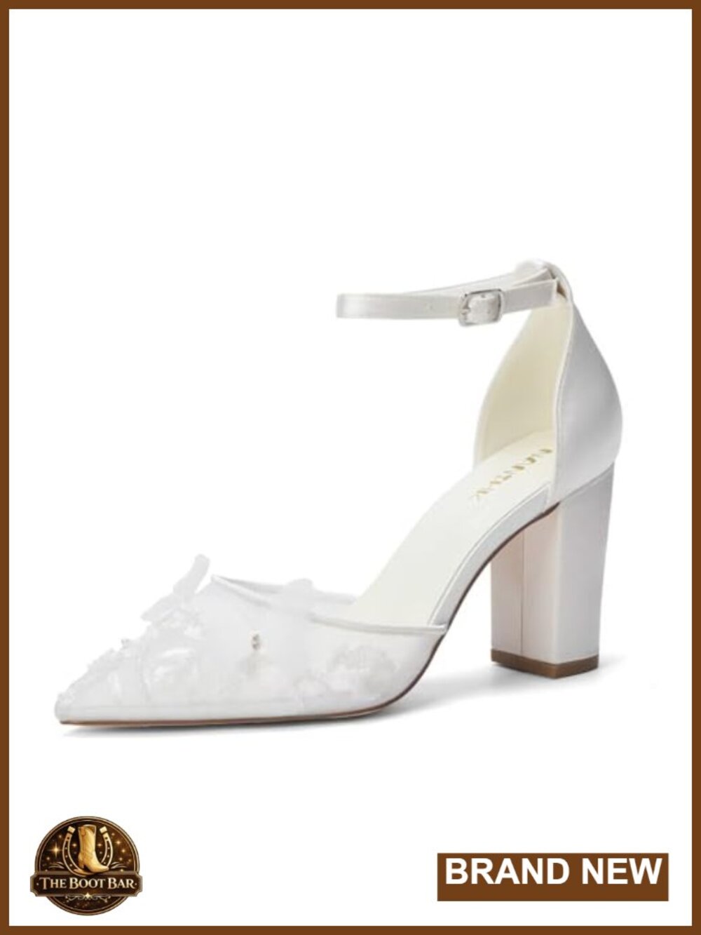 Block Heel Lace Wedding Shoes Bridal Satin Pumps Comfortable Closed Toe